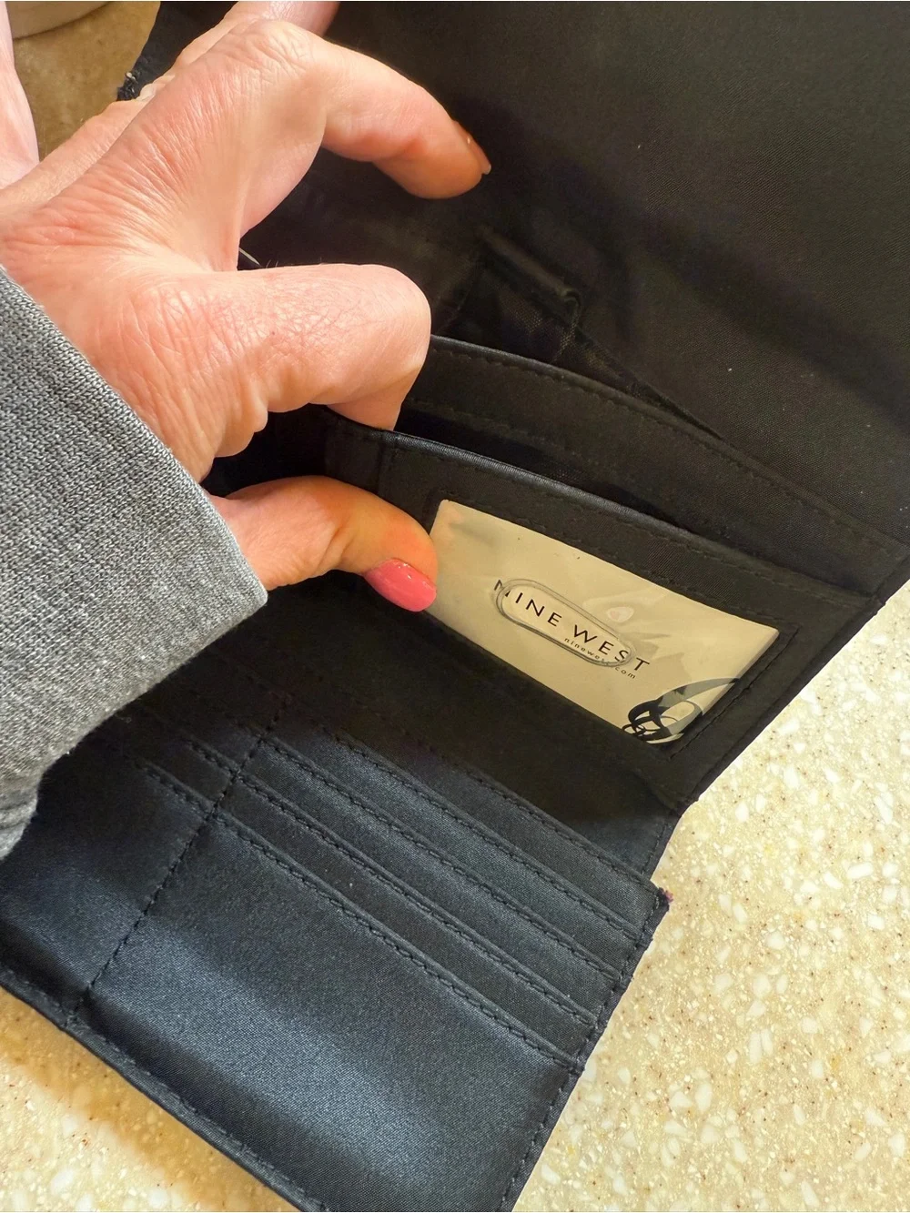 Nine West Black Leather Wallet with Contrast Stitching Women’s Long Billfold